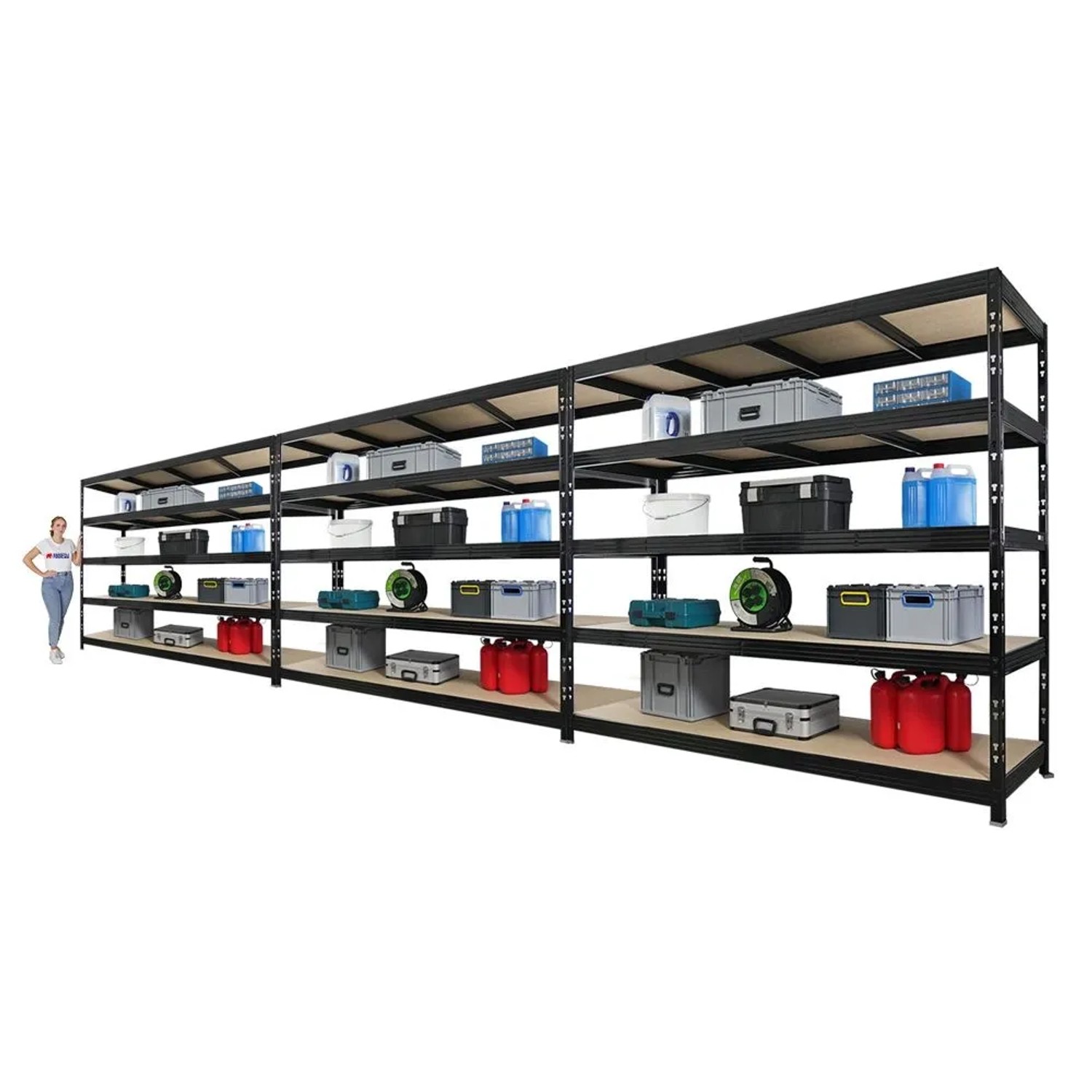 PROREGAL Mega Deal 3x Profi Schwerlastregal Rhino HxBxT 200x240x70cm 5 Spanplatten-Ebenen 8mm Fachlast 450kg Schwarz_6