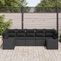 Schwarzes 7-teiliges vidaXL Garten-Sofa-Set aus Poly Rattan mit Kissen.