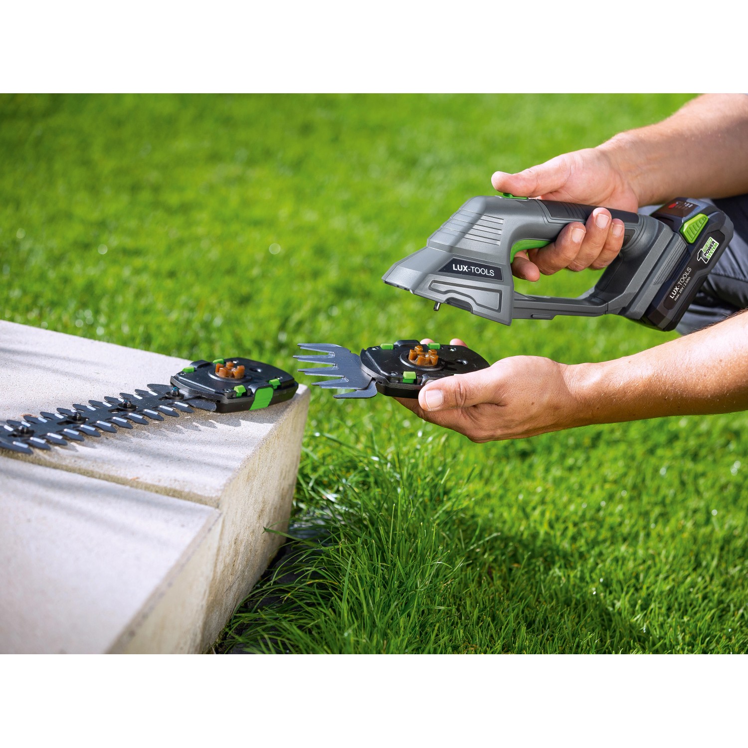 LUX Akku-Grasscheren-Set mit Gras- und Strauchschere, Akku und Ladegerät. Für präzise Rasenkanten und Sträucher.