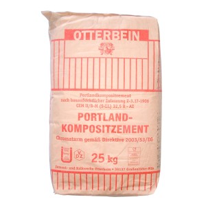Sack Zement, chromatarm, 25 kg, von Otterbein. Portlandkompositzement für Bauprojekte.