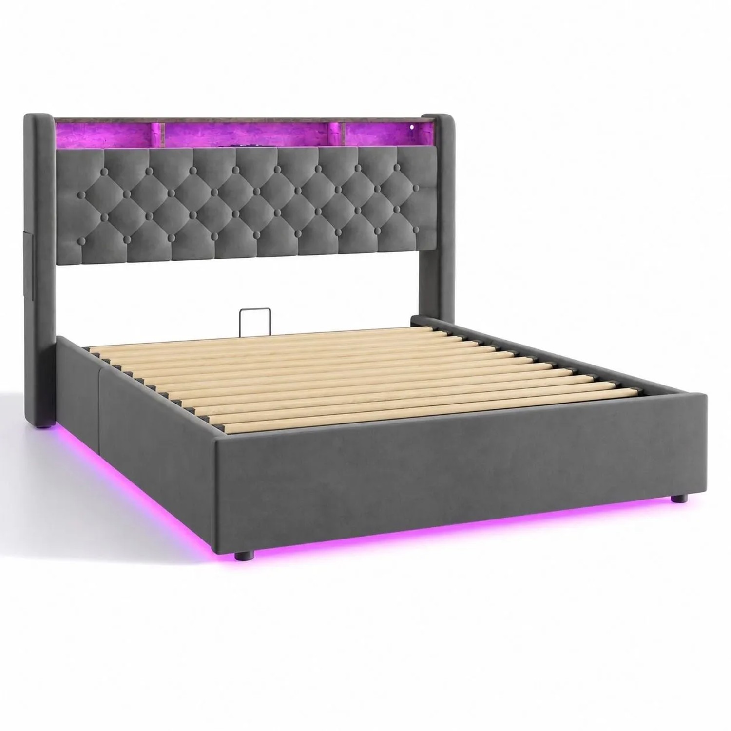 okwish Polsterbett mit LED-Beleuchtung Jugendbett 140x200cm Dunkelgrau