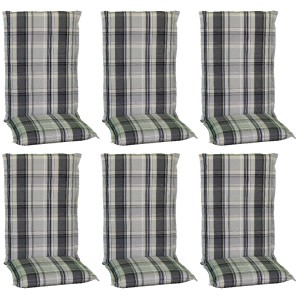 6er Set Beo Sitzauflagen Atika für Hochlehner, Karo Beige. Gartenstuhlauflagen mit Bindebändern.