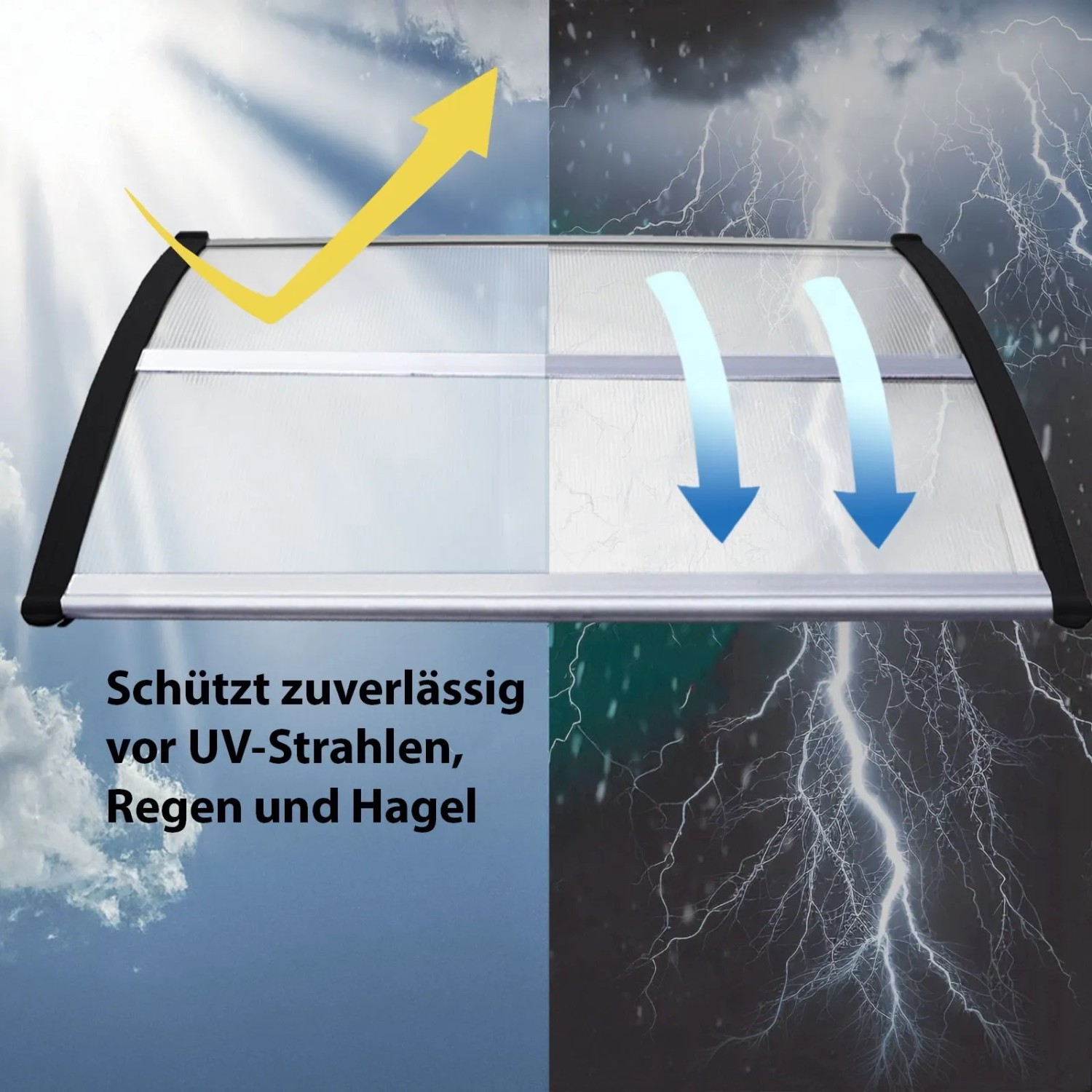 TRUTZHOLM Haustürvordach 75x120cm, Hohlkammerplatte, Aluabschlussleiste, Schwarz