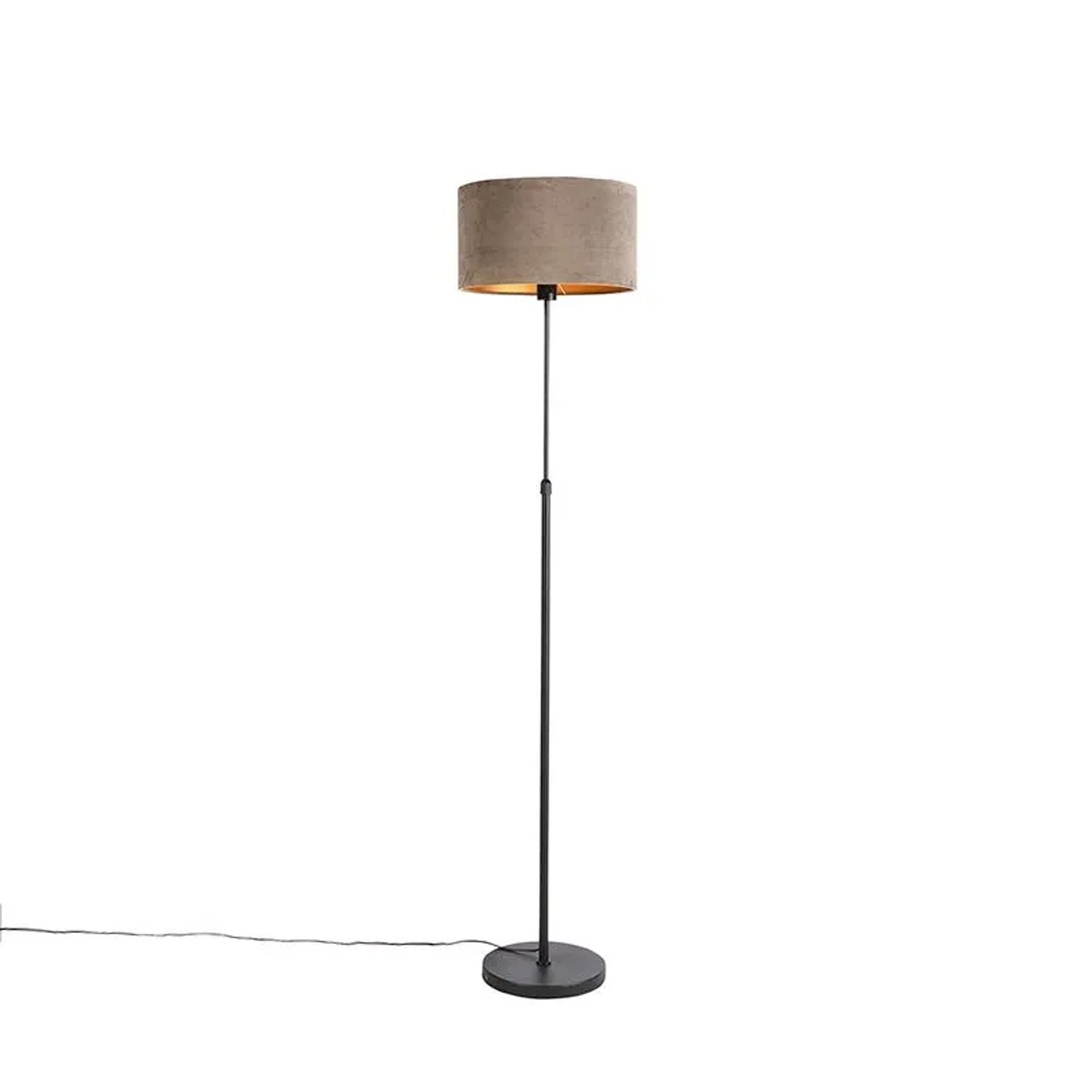 QAZQA Stehlampe Schwarz mit Samtschirm Taupe mit Gold 35 cm Parte
