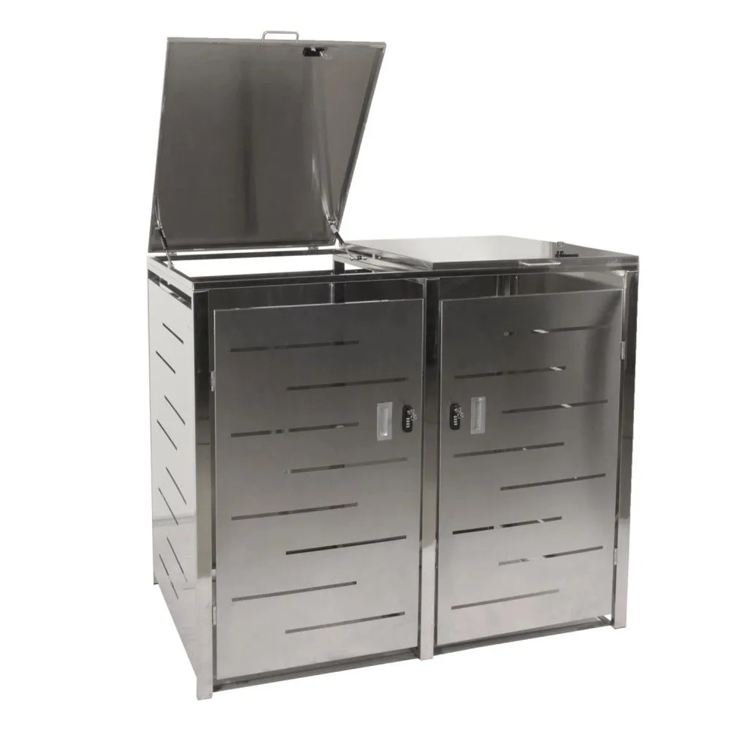 MCW 2er-Mülltonnenverkleidung E83 Edelstahl 48kg 117x131x80cm Silber