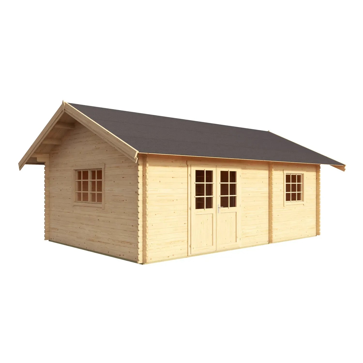 Lasita Maja Gartenhaus Caroline Set, naturbelassenes Holz mit Satteldach, 575x390 cm.