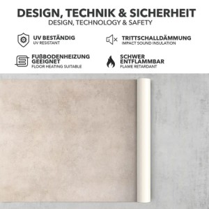 Karat CV Bodenbelag Atlantic Midas, Steinoptik, gerollt. Details zu UV-Beständigkeit, Trittschalldämmung, Fußbodenheizung & Brandschutz.