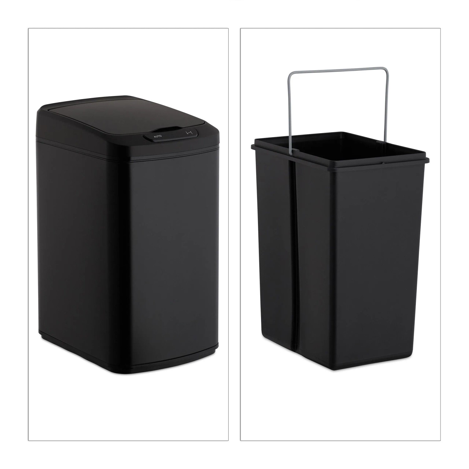 Relaxdays Sensor Mülleimer Stahl Schwarz Berührungslos 41 cm x 21,5 cm x 28 cm 2,3 kg