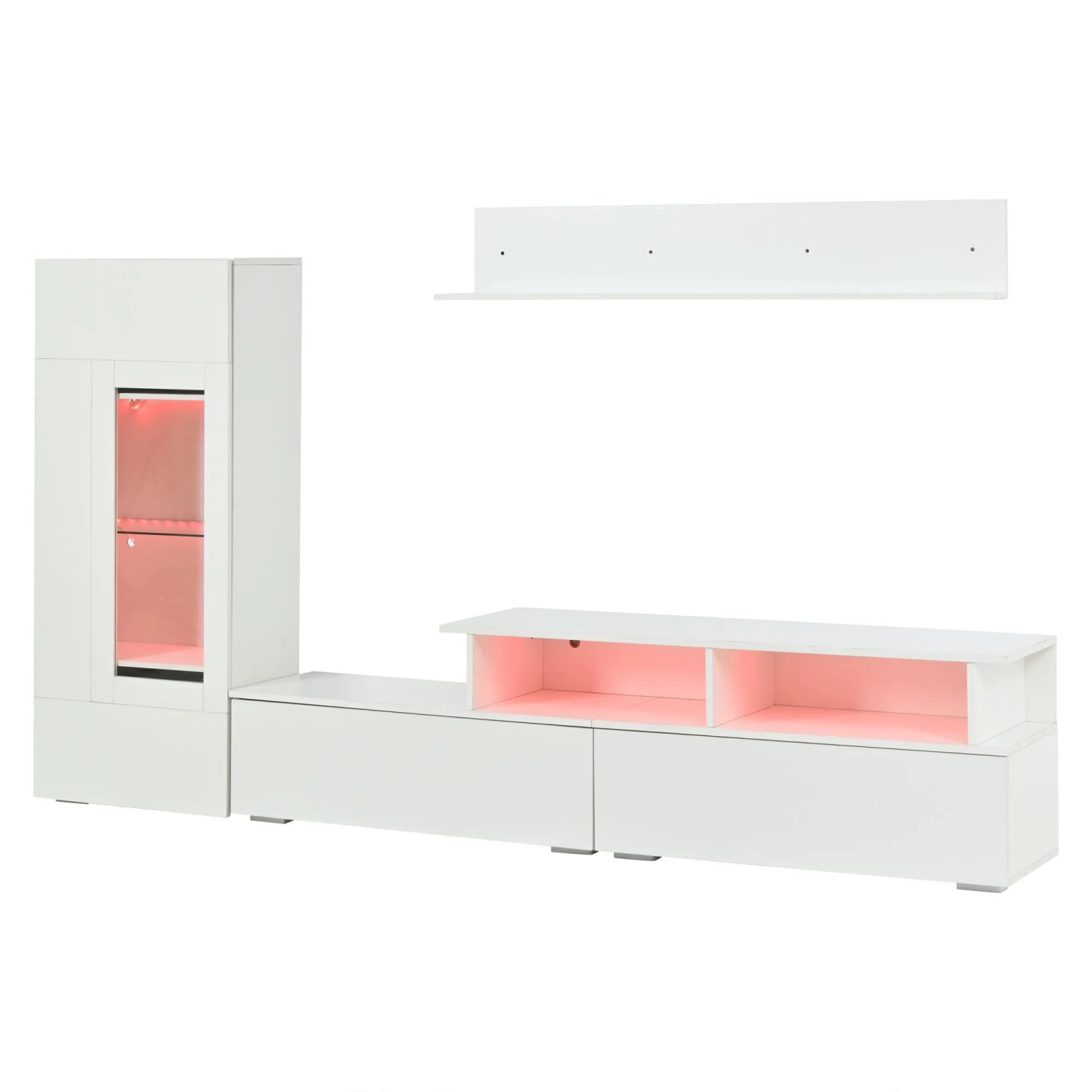 okwish TV Wohnwand Set mit LED Hochglanz Vitrine Wohnzimmer 75 Zoll 180x40x50cm Weiß