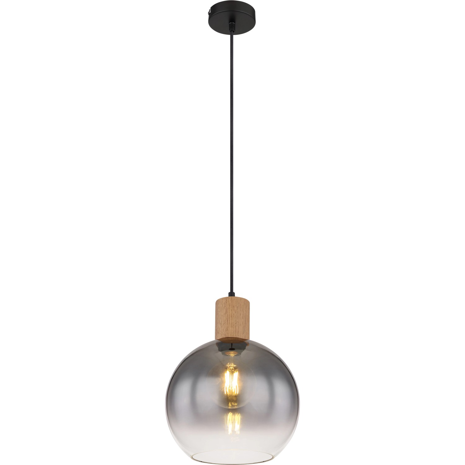 Globo Pendelleuchte Moitas, 1-flammig, schwarz matt, Rauchglas, modernes Design.