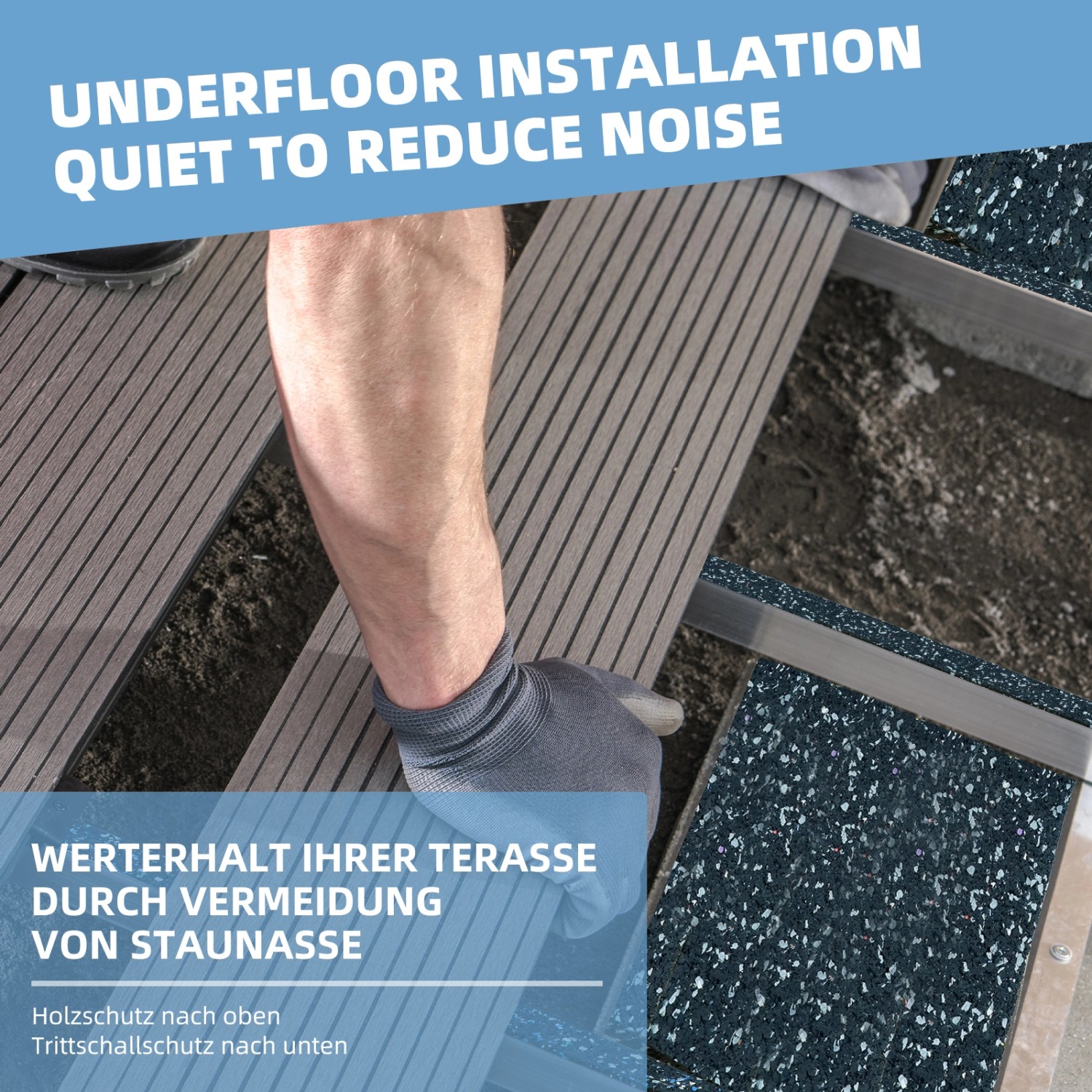 CCLIFE Terrassenpads Rolle 2m Bautenschutzmatte Gummigranulat 80x6mm Wasserdicht Rutschfest Stoßfest_5