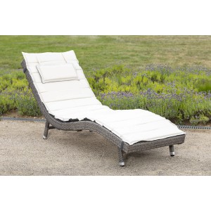 Graue Merxx Piacenza Sonnenliege mit Auflage und Wendekissen aus Kunststoffgeflecht.