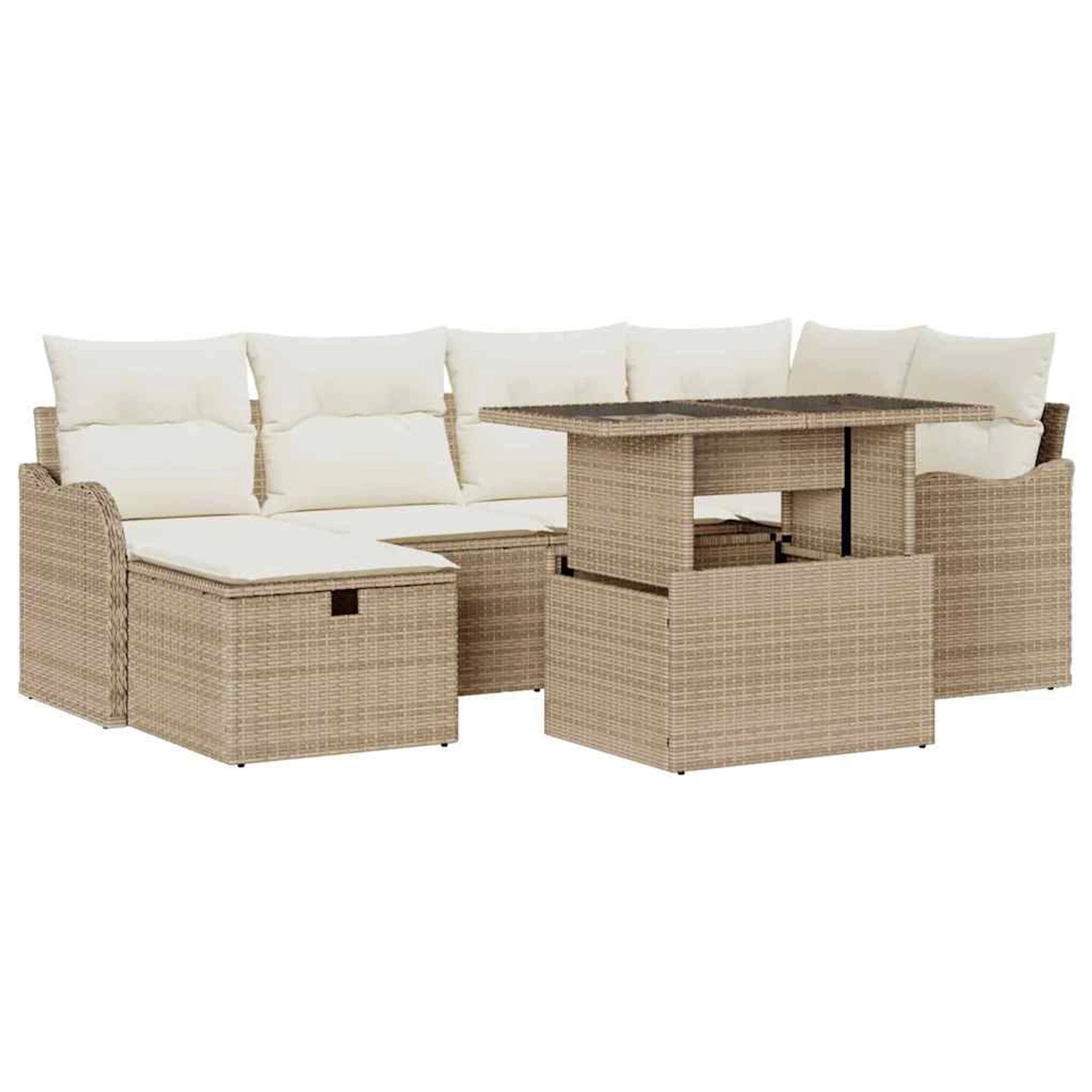vidaXL Garten-Sofa-Set mit Kissen mit Speicher 7-Tlg Beige Poly Rattan 3359 günstig online kaufen