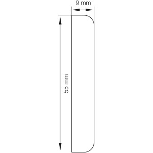 Detailzeichnung: Weiße, selbstklebende Wandleiste, 9 x 55 mm, Länge 2,5 m.