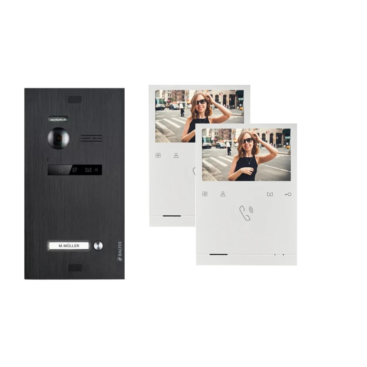 Balter Evo Quick Video Türsprechanlage für 1 Familienhaus mit 2x 4,3 Zoll Monitor 2-Draht Bus Schwarz