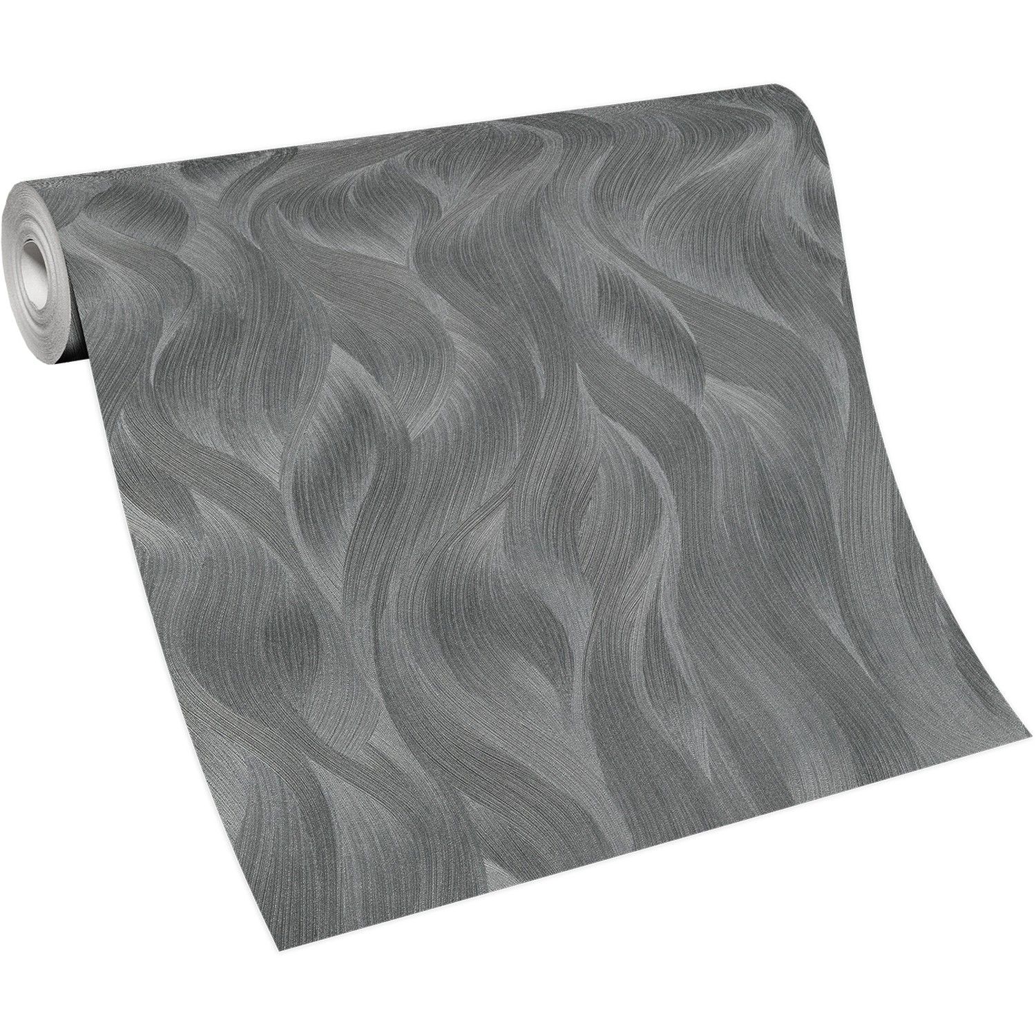 Rolle Erismann Vliestapete Elle Decoration mit Wellenmuster in Anthrazit.
