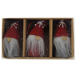 6er Set Deko-Wichtel zum Hängen, rot-grau, aus Filz und Styropor, Weihnachtsdekoration.