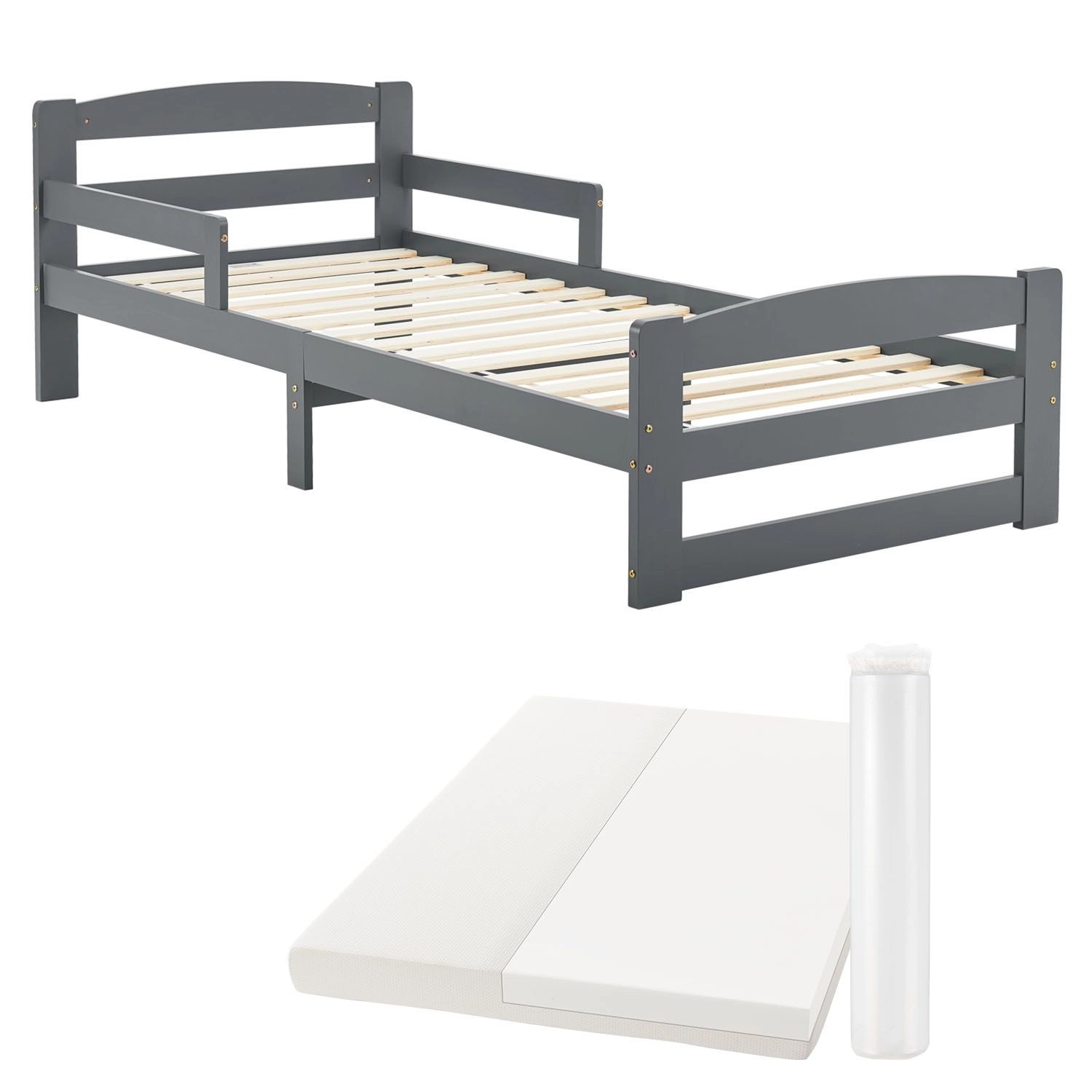 Juskys Jugendbett Arona 90 x 200 cm mit Matratze Grau günstig online kaufen