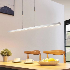 Moderne, dimmbare LED-Hängeleuchte Myron aus Aluminium, 120 cm lang, für Wohn- und Esszimmer.