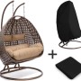 Home Deluxe Hängesessel Twin, braun, mit Kissen und Regenabdeckung.