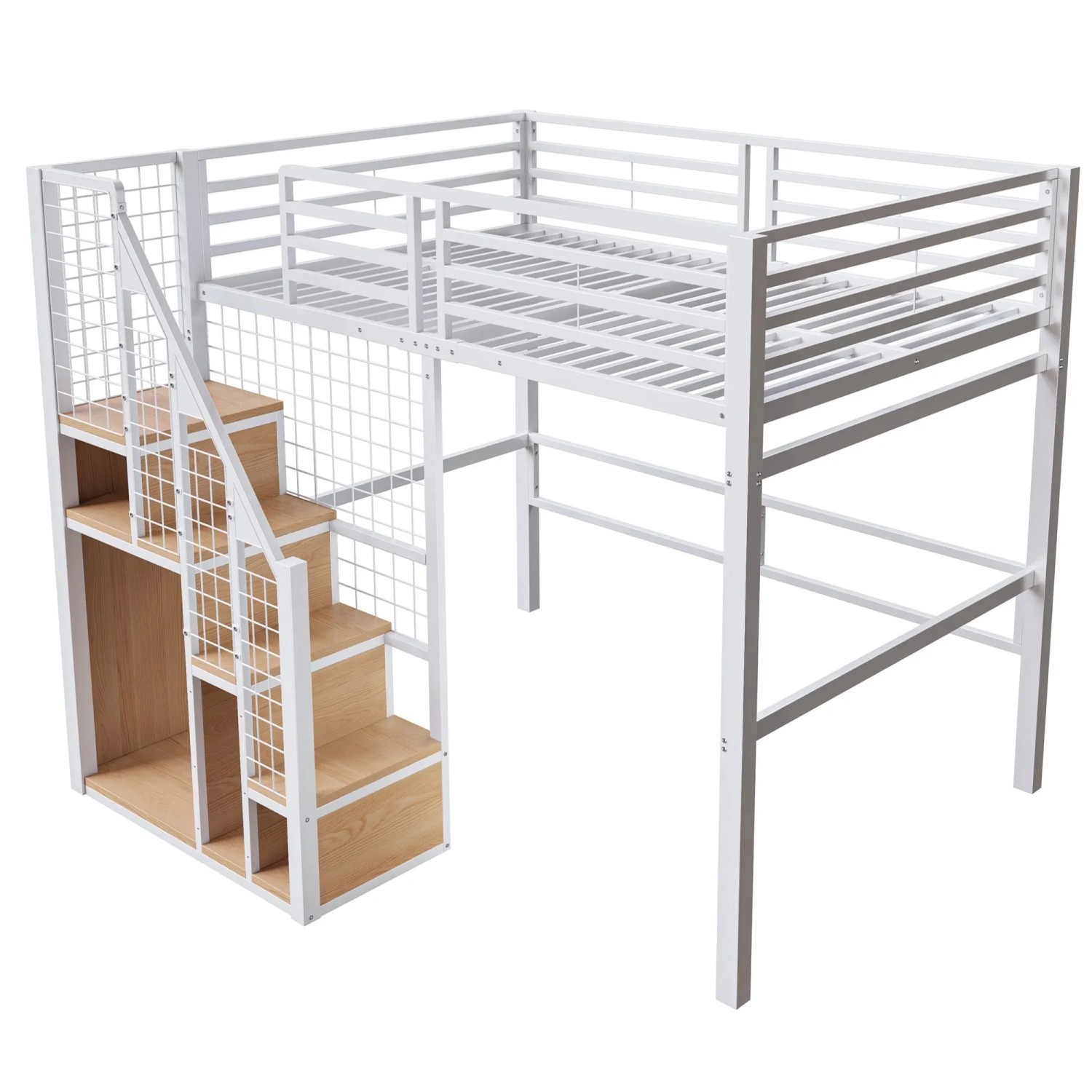 okwish Hochbett 140x200cm mit Sicherheitsleiter Ablage Jugendzimmer Weiß ohne Matratze