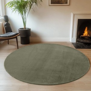 Runder, grüner Kurzflorteppich (Ø 80 cm) der Marke Ayyildiz. Moderner Teppich für Wohnräume.