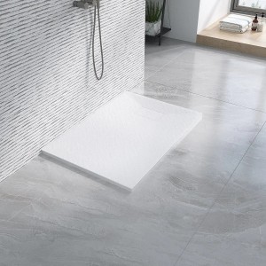Rechteckige, weiße Aquabatos Duschwanne in Steinoptik (100x70 cm) aus SMC Kunststoff, rutschfest.