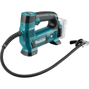 Makita Akku-Kompressor MP100DZ Solo, tragbarer Kompressor in Türkis und Schwarz.