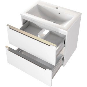 Held Möbel Einzelwaschtisch Monza, 60 cm, Weiß Matt mit Softclose und zwei offenen Schubladen.
