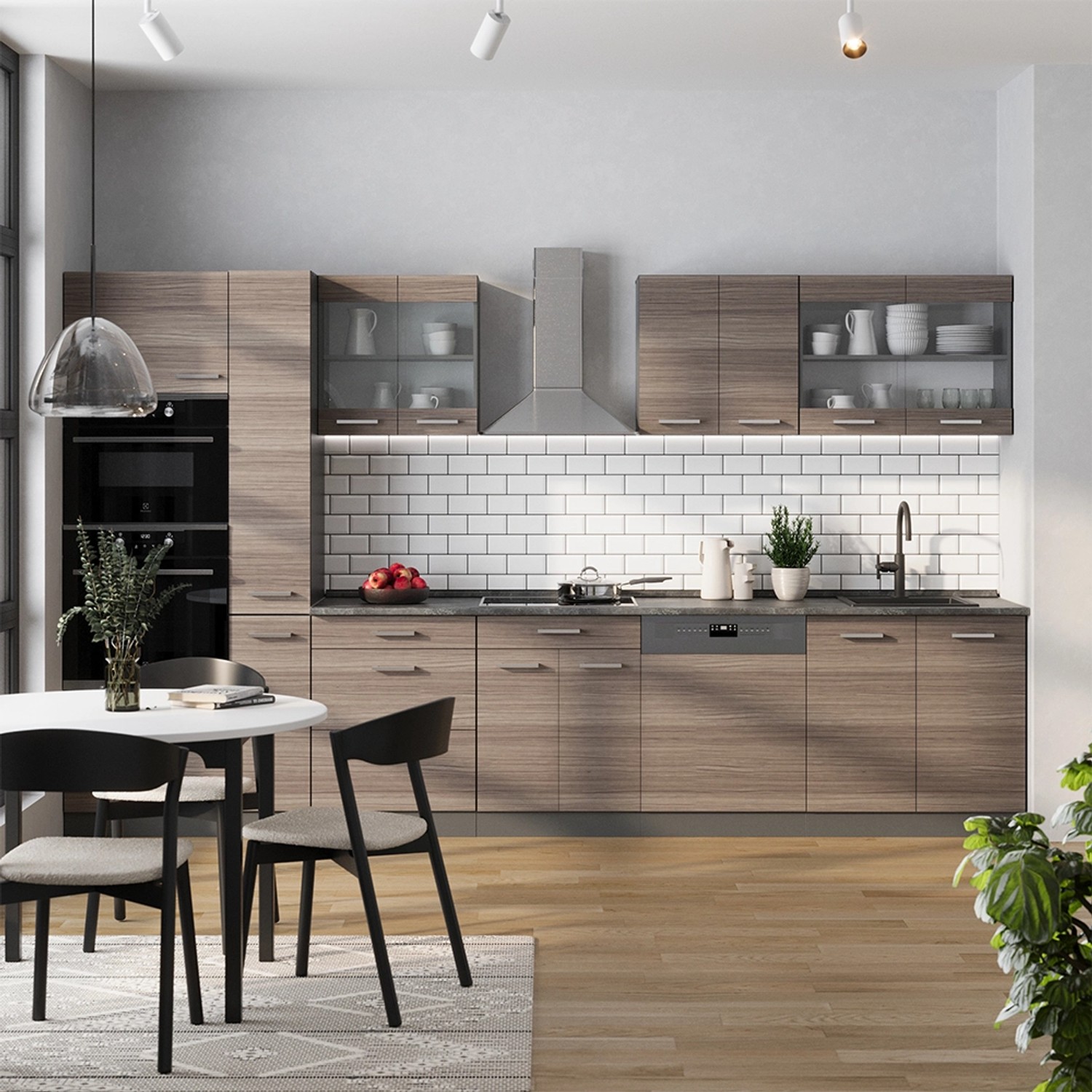 Moderne Vicco R-Line Küchenzeile in Edelgrau/Anthrazit mit Marmor Arbeitsplatte, 350 cm breit.