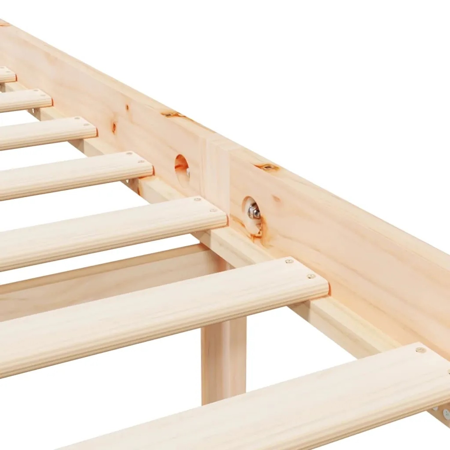 Detailansicht des vidaXL Massivholzbettgestells (2FT6 Small Single) mit Lattenrost.