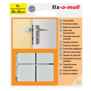 Fix-o-moll Schutzpuffer, 9 Stück, selbstklebend, weiß, 28x28x4 mm, für Möbel und Wandschutz.