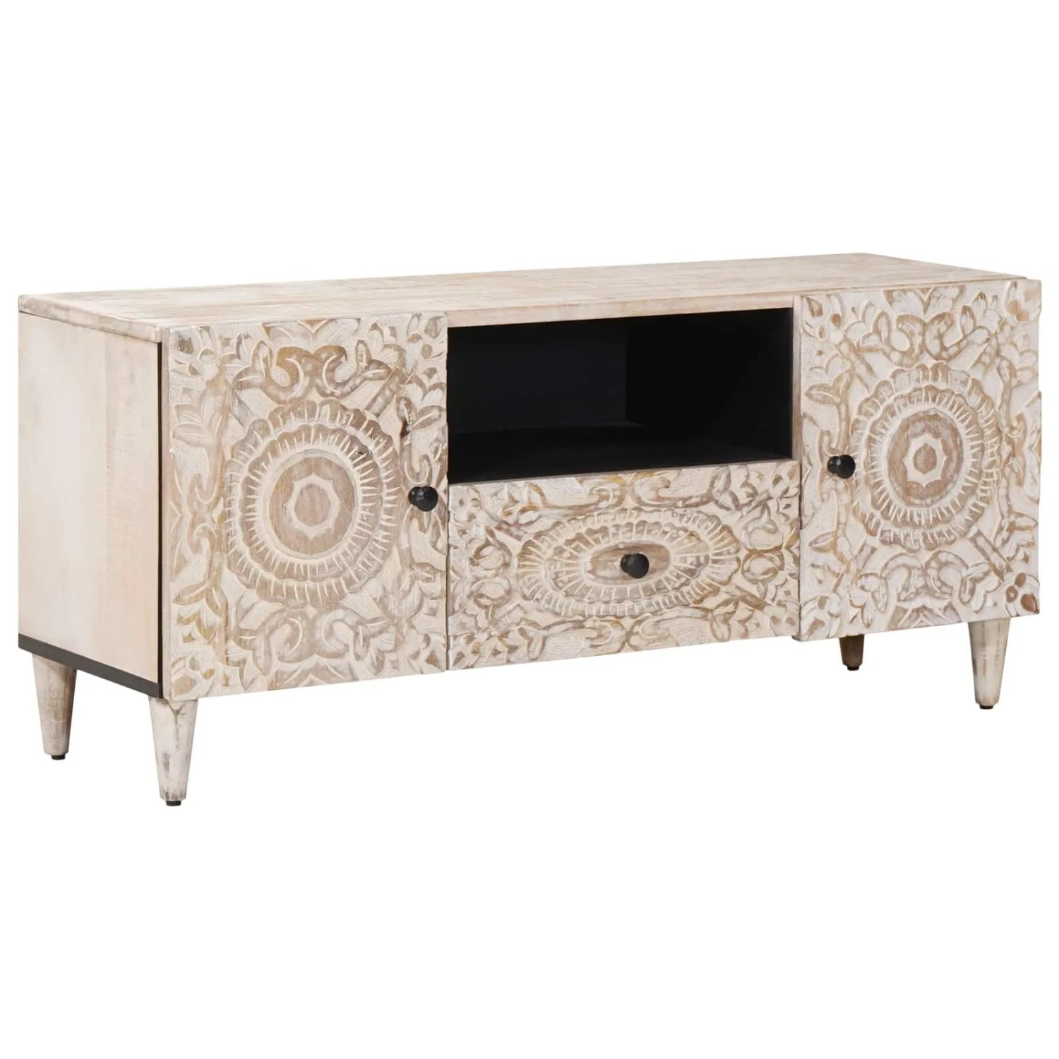 vidaXL TV-Schränk mit Tür Weiß 105 x 33,5 x 46 cm Massivholz Mango 4018382