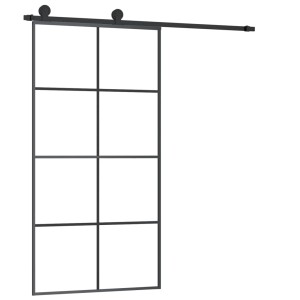 Schwarze vidaXL Schiebetür mit Beschlag, 102,5x205 cm, ESG-Glas und Aluminiumrahmen.