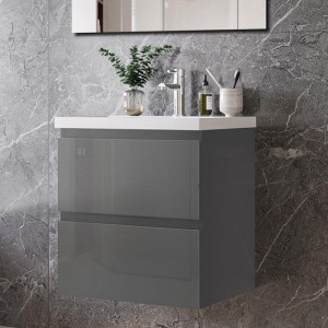 AICA Waschtisch mit Unterschrank, 50 cm, anthrazitfarbenes Badmöbel Set mit zwei Schubladen und Mineralgussbecken.