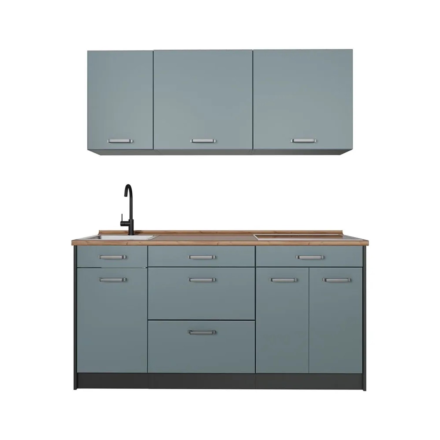 Vicco Singleküche R-Line Blau-Grau/Anthrazit 160 x 82 Arbeitsplatte Goldkraft Eiche Art Nr 66894
