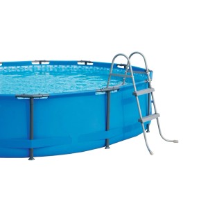 Graue Poolleiter EGGO für Frame Pools bis 84cm Höhe. Leiter mit Kunststoffstufen für sicheren Einstieg.
