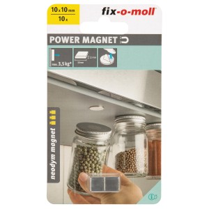 Fix-o-moll Magnetquader Neodym, 10er Pack, selbstklebend, zum magnetischen Befestigen von Objekten im Haushalt.