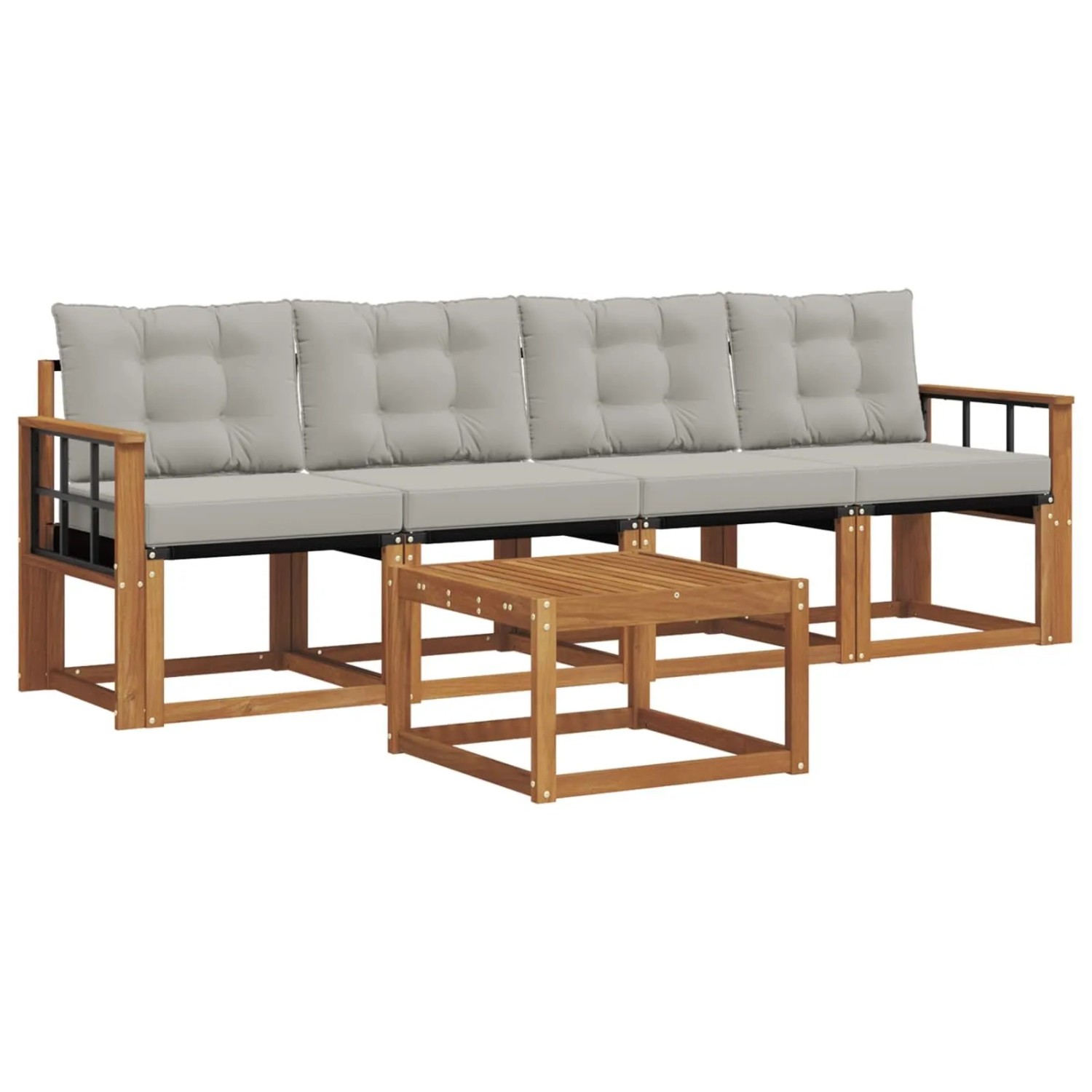 vidaXL Outdoor-Sofagarnitur mit Kissen 5-Tlg Natur und Hellgrau 3368382