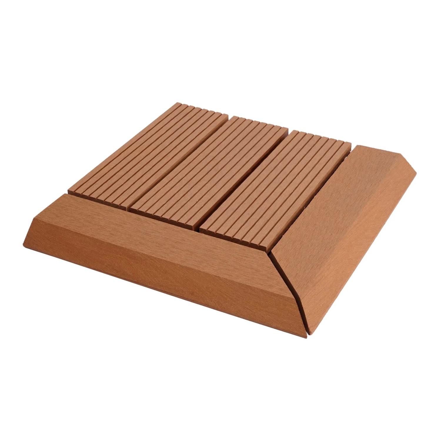 BERLINLODGE WPC Eck-Bodenfliese Mit Abschluss BxT 30x30cm Premium Holzoptik Terrasse Ecke Links Teak Linear