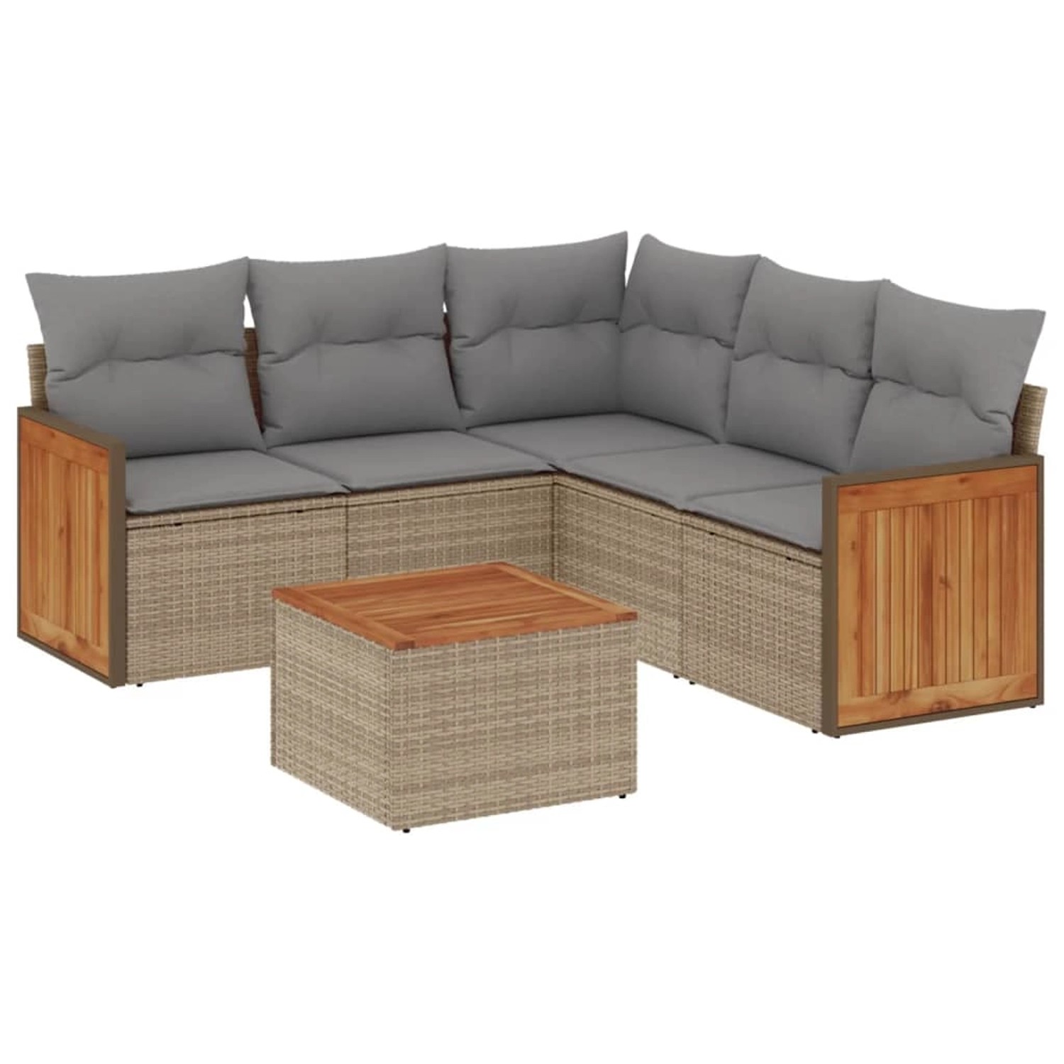 vidaXL 6-Tlg Garten-Sofagarnitur mit Kissen Beige Poly Rattan 3260050