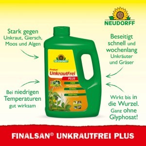 Grüne Neudorff Finalsan Unkraut-Frei Plus 2 l Flasche. Entfernt Unkraut, Giersch, Moos und Algen schnell und wurzeltief.