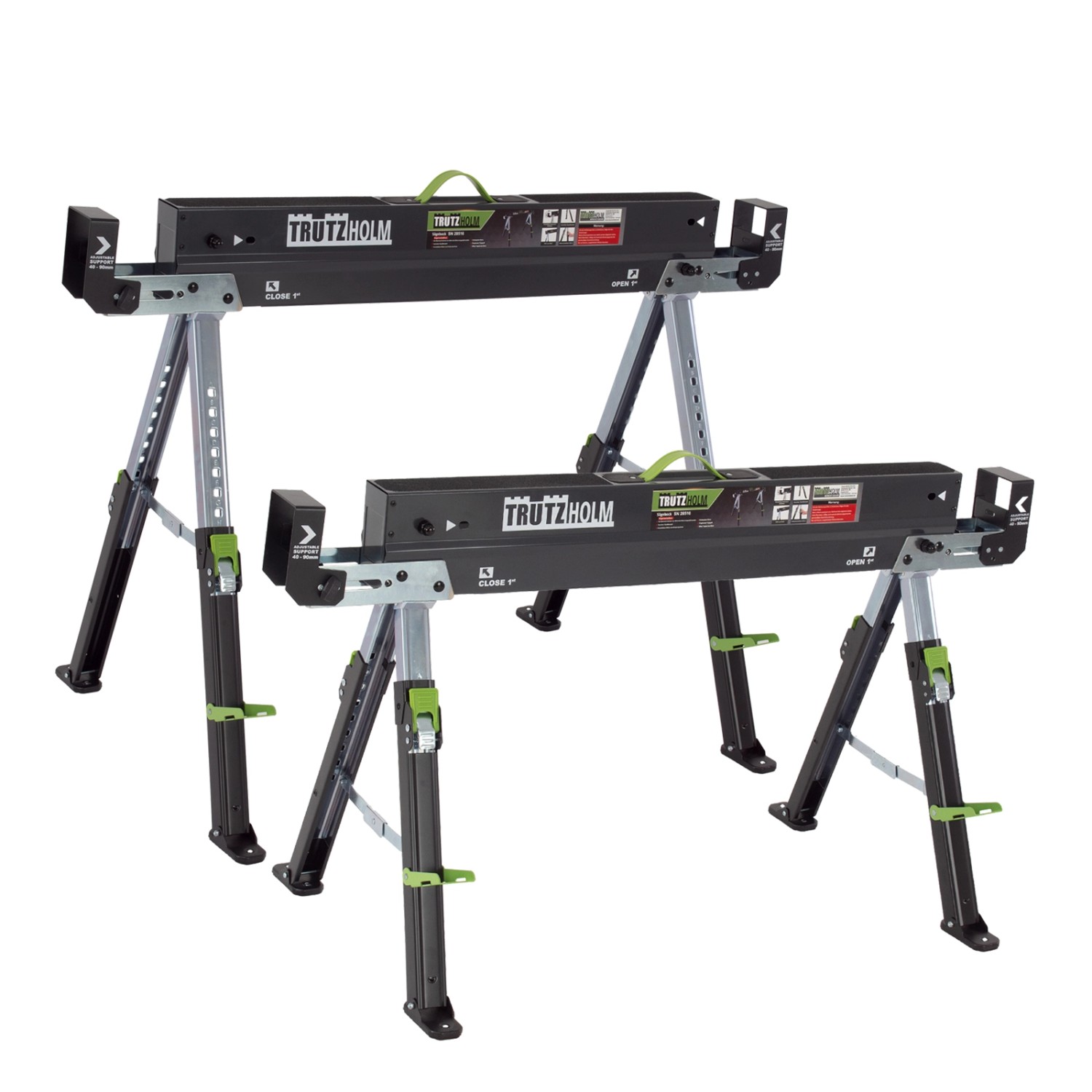 TRUTZHOLM 2x Sägebock Deluxe 9Fach Höhenverstellbar Stahl Bis 1300 kg