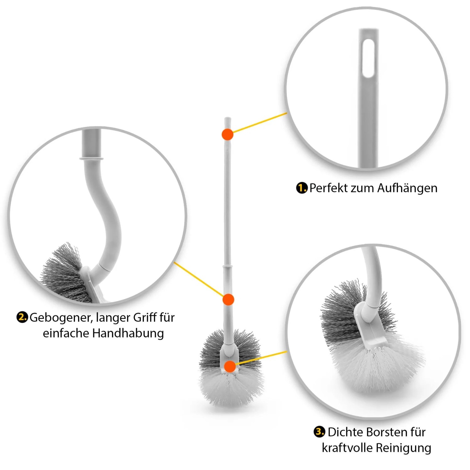BigDean Klobürsten-Set, 4 weiße WC-Bürsten mit Randreiniger und Klebehaken.