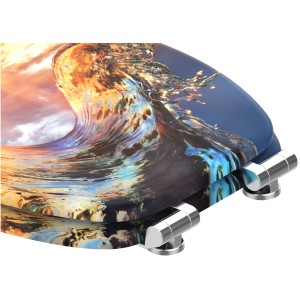 Sanilo WC-Sitz Wave mit Absenkautomatik, Holz Toilettendeckel mit Wellenmuster.