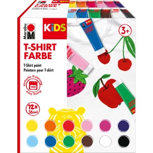 Marabu Kids T-Shirt Farbe, 12 Farben à 36ml. Textilfarben Set für Kinder zum Bemalen von T-Shirts.