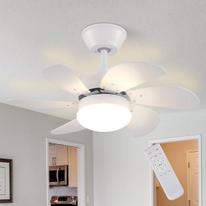 Weißer NETTLIFE Deckenventilator aus Metall mit 6 Flügeln, integriertem Licht und Fernbedienung.