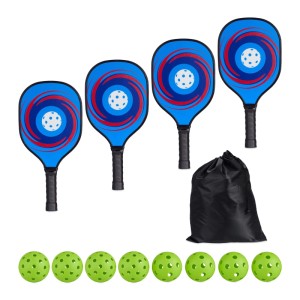 Relaxdays Pickleball Set 4 Schläger 8 Bälle Pappelholz Thermoplast Mehrfarbig