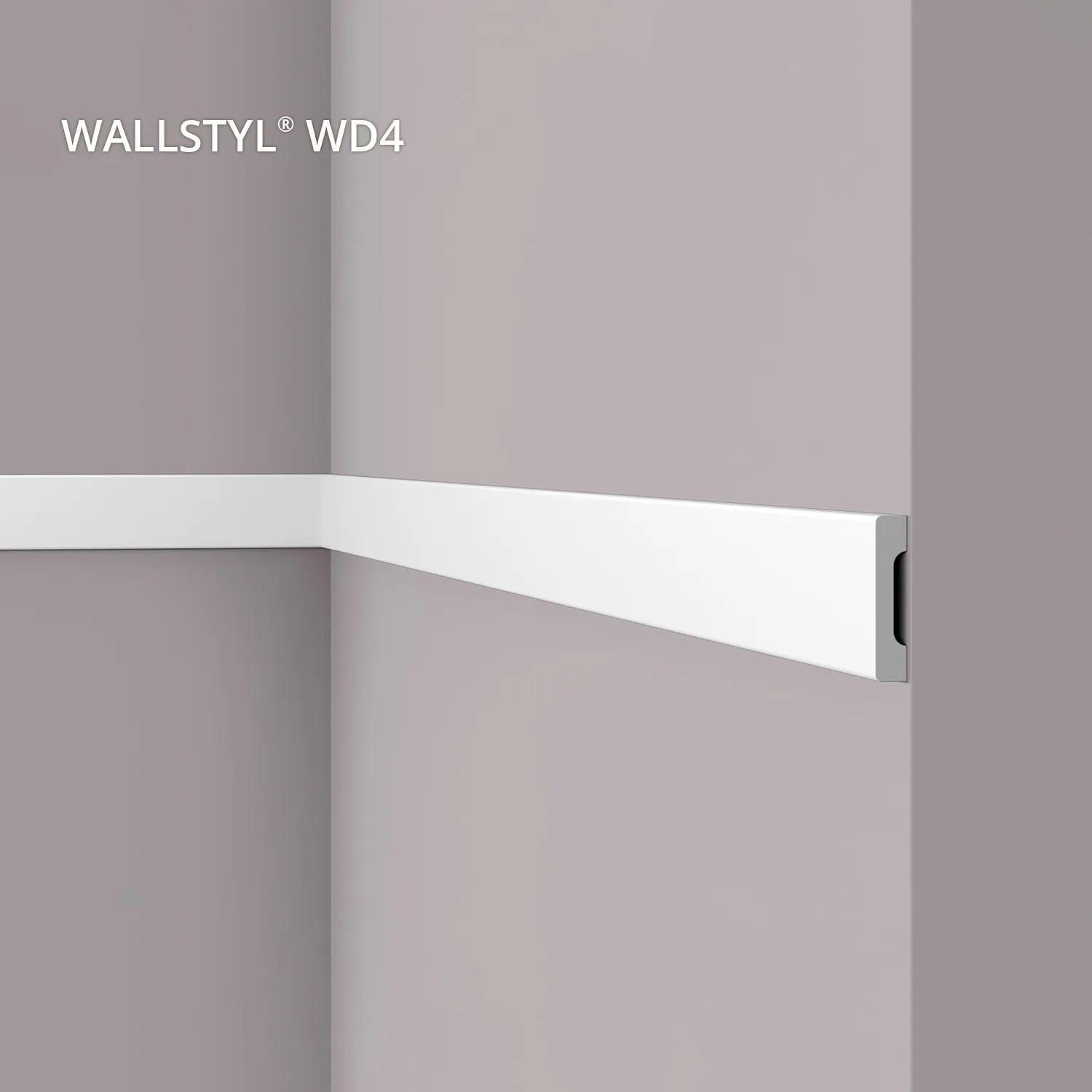Weiße NOEL & MARQUET Wand- und Friesleiste WD4 WALLSTYL, 2 m lang, an einer Wand montiert.