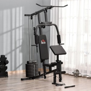 HOMCOM Kraftstation, Stahl und Kunstleder, schwarz. Multifunktionale Fitnessgeräte für das Training zu Hause.